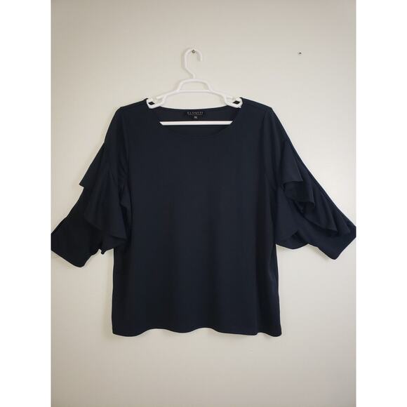 (O4) Eloquii Womens Top Size 22/24 Black 3/4 Ruffle Sleeve Blouse - Picture 1 of 7